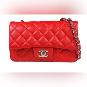 CHANEL Red Quilted Shoulder Bag